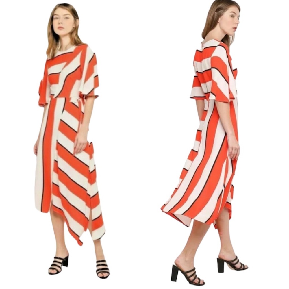 Unique Topshop Striped Asymmetric Dress